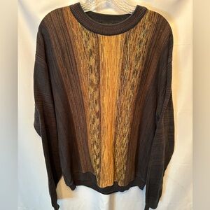 Vintage Tosani Canada Size XL Knit Sweater Brown Tan Ombre Vertical Stripes
